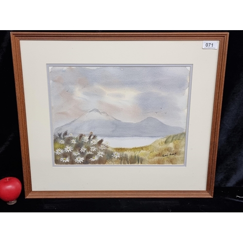 71 - A lovely original watercolour on paper painting. Features a picturesque landscape scene with wildflo... 