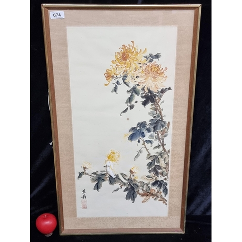 74 - A wonderful large original Chinese watercolour on paper painting. Features a botanical study with bl... 