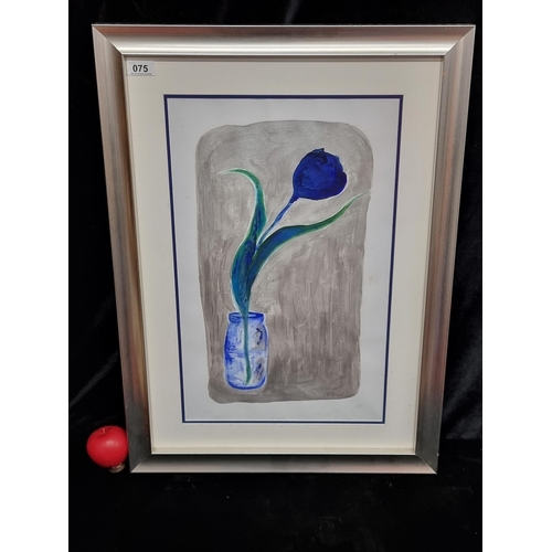 75 - A large original acrylic on board painting. Features a still life botanical study with a flowers in ... 