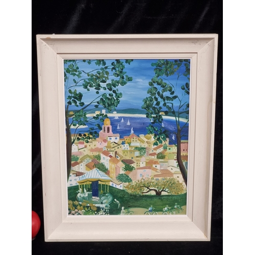 81 - An enchanting original oil on canvas painting. Features a summer landscape with sailing boats, figur... 