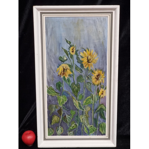 83 - A large original oil on canvas painting. Features a botanical study of sunflowers. Rendered in smoot... 