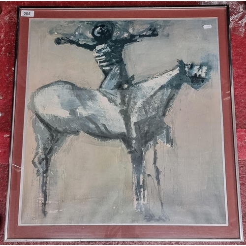 85 - A large high quality print of an original painting. Depicting a main mounted on a horse in an expres... 