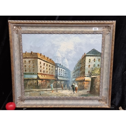 89 - An original acrylic on canvas painting showcasing a charming Parisian street scene, where pedestrian... 