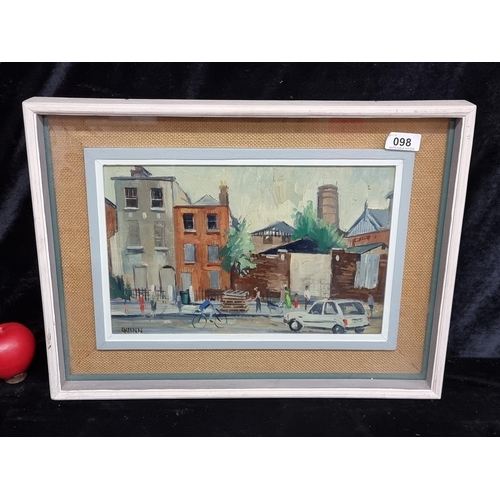 98 - Star Lot : A Brian Quinn B1947 Dublin  wonderful oil on canvas painting depicting a Dublin street sc... 