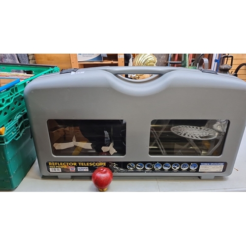 481 - Science Tech reflector telescope, 262 power, with case. Includes components for assembly and viewing... 