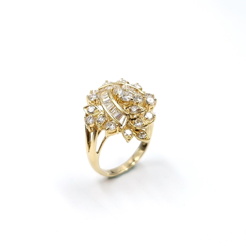 51 - Super Star Lot : A fabulous 18 carat yellow gold spray diamond ring set with 19 Assorted brilliant c...