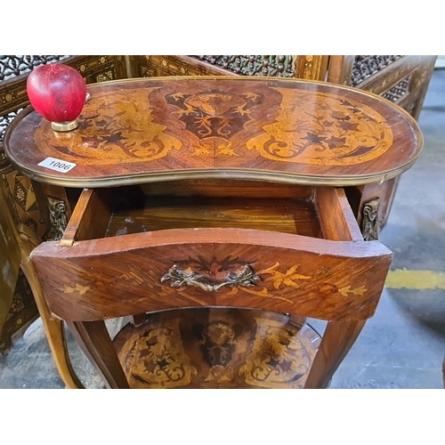 1006 - Star lot : Victorian-style inlay marquetry side table features an ornate floral design with curved l... 