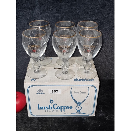 962 - A set of six vintage Durobor Irish Coffee glasses complete in original box.