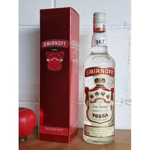 967 - A sealed 700ml 1818 bottle of 'Smirnoff Vodka'. Along with a sealed 70cl bottle of 'Pierre Smirnoff'... 