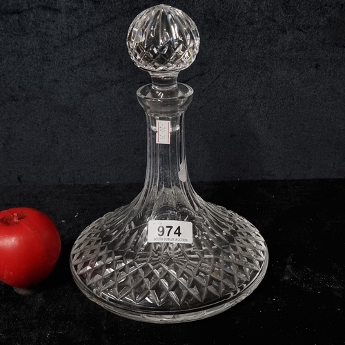 974 - A lovely Waterford Crystal ships decanter in the Lismore pattern with original stopper. In good cond... 