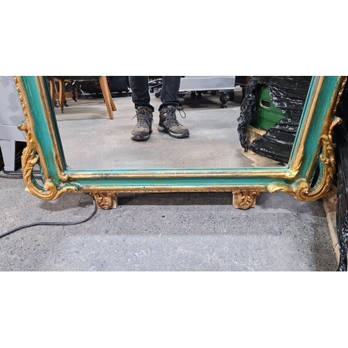 1196 - Star Lot : A lovely Rococo-style mirror, features a wooden frame with intricate green and gold detai... 