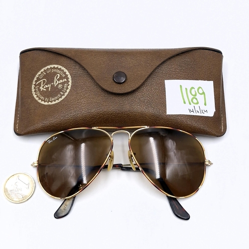 1189 - A pair of 'Rayban' Aviator sunglasses. Features polished tortoise on gold frame. In original Ray-ban... 