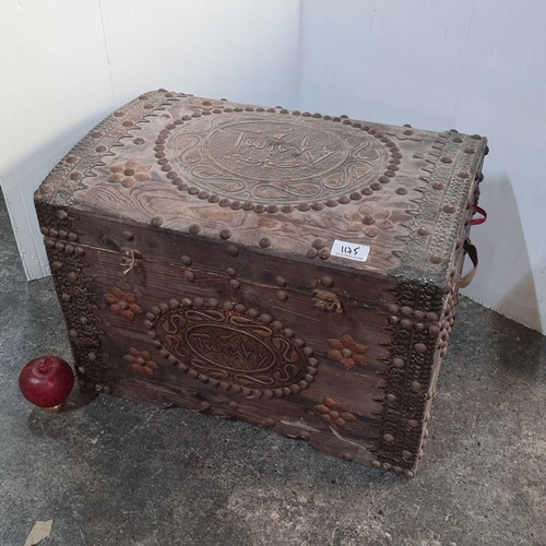 1229 - Star Lot : Wooden chest with ornate metal embellishments and floral motifs, featuring 