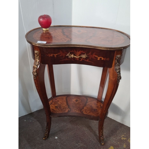 1232 - A very handsome marquetry kidney side table with ornate brass detailing, featuring a serpentine shap... 