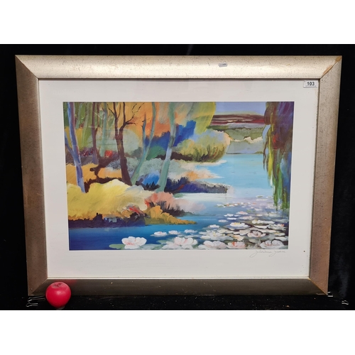 1341 - A large print of an original painting by Juliane Jahn of a river landscape in the style of Fauvism. ... 