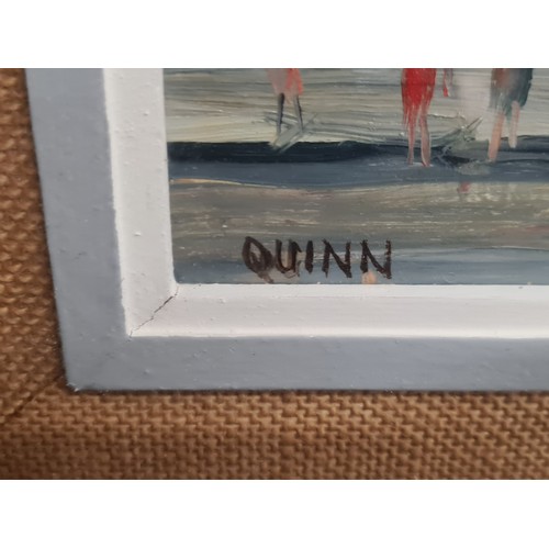 98 - Star Lot : A Brian Quinn B1947 Dublin  wonderful oil on canvas painting depicting a Dublin street sc... 