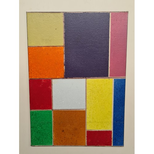 108 - Star Lot : A colourful original vintage oil on board painting. Features abstract modernist blocks of... 