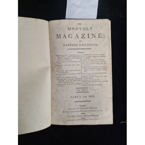 112 - Two wonderful early 19th century hardback book copies of 'The Monthly Magazine or British Register.'... 