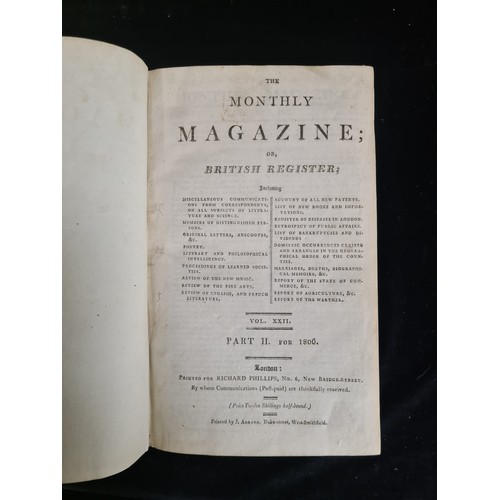 112 - Two wonderful early 19th century hardback book copies of 'The Monthly Magazine or British Register.'... 