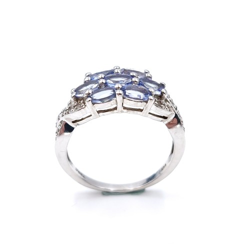 15 - A lovely multi stone tanzanite ring set in sterling silver. Size - Q. Weight - 4 grams.