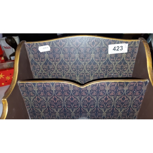 423 - Wooden letter rack with gold detailing and decorative design, complemented by a wooden box featuring... 