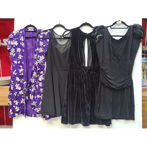 443 - Set of four pretty dresses feature floral embroidery size M, sheer details, size M, velvet texture, ... 