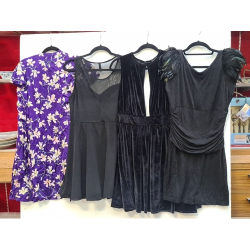 443 - Set of four pretty dresses feature floral embroidery size M, sheer details, size M, velvet texture, ... 