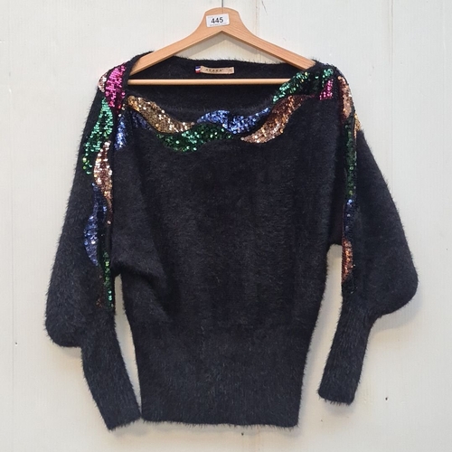 445 - An Azara Paris Black mohair knit sweater featuring multicolor sequin detail. Appox. size M.