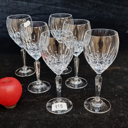 115 - A set of six Tall matching  Waterford Crystal stemmed wine glasses in the Mourne pattern. All in goo... 