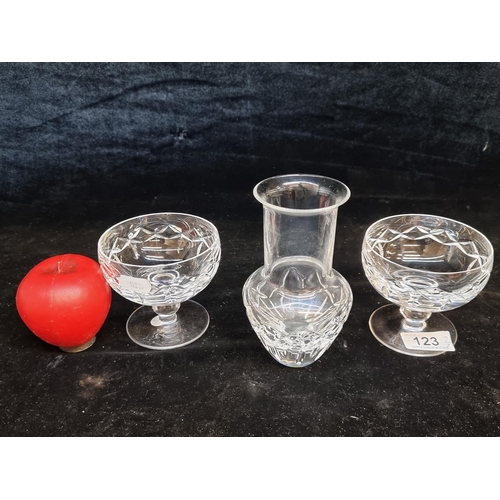 123 - Three Waterford Crystal pieces including a pair of pedestal dessert dishes in the Kerry pattern alon... 