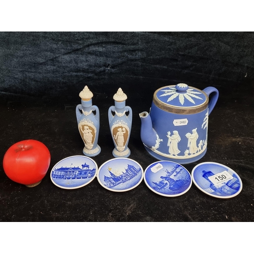 150 - A collection of seven antique and vintage items including an attractive early 20th century Wedgwood ... 