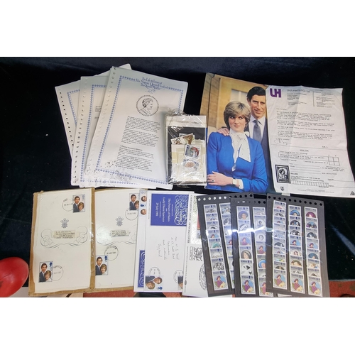 181 - A collection of Charles and Diana items including Wedding day programmes  commemorative stamps and  ... 