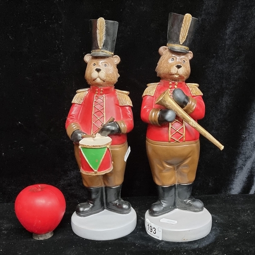 193 - Two adorable bear figures dressed in marching band attire. Brand new from a Top Uk interior design c... 