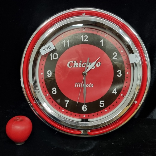 195 - A funky American diner style illuminating wall clock. Marked Chicago, Illinois. ( I live in Chicago ... 