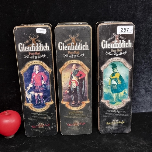 257 - Three vintage Glenfiddich Scotch Whisky tins from the 'Clans of the Highlands of Scotland Collection... 