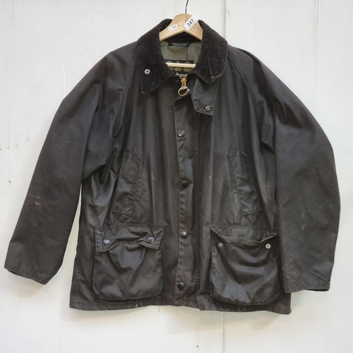 347 - A lovely gents Barbour cropped wax jacket in black with the classic corduroy collar. Size medium.