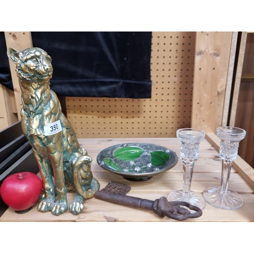 350 - A mixed lot of five items including a pair of Waterford Crystal candlesticks, in good condition with... 