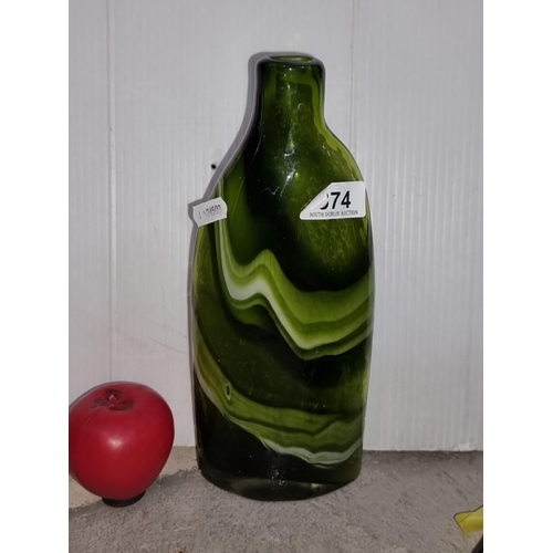 374 - A wonderful midcentury art glass  studio flat vase. With pontil on the base.