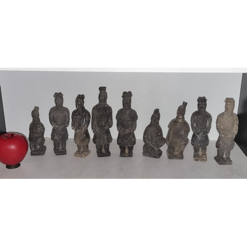 375 - A selection of 9 terracotta warriors.