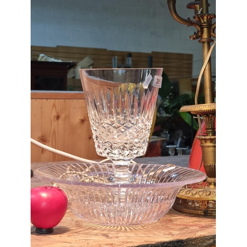 381 - An impressive and very large cut crystal chalice  along with an attractive ribbed glass centre piece... 