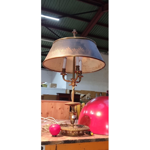 382 - Star Lot : A stunning 1920s French Bouilette table lamp with original hand painted shade. Features E... 