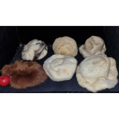 399 - Six beautiful vintage 1960s fur hats including a golden mink Crest hat and a Boutique Kates Canada e... 