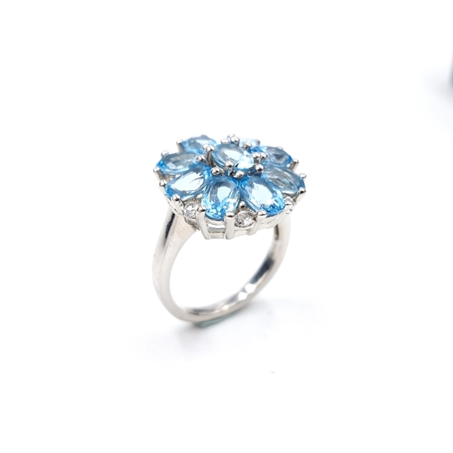 552 - A fine blue topaz cluster ring set in sterling silver. Band marked 'TGGC' (The Genuine Gemstone Comp... 