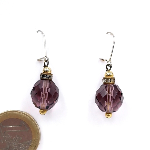 558 - A good pair of spinel drop earrings with gem set detailing - suitable for pierced ears. Weight - 5.6... 