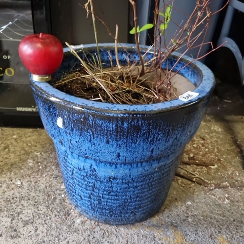 848 - A large blue Ceramic planter in striking blue glaze, textured design. Mid-century modern style influ... 