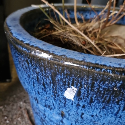 848 - A large blue Ceramic planter in striking blue glaze, textured design. Mid-century modern style influ... 