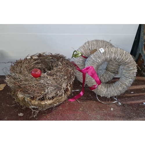 869 - Four natural wreaths, in two pairs, made from twigs and natural fibres, large size