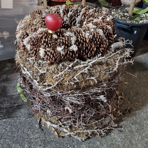 875 - Five Decorative christmas pine cone and natural material wreath  featuring intricate twig and moss d... 