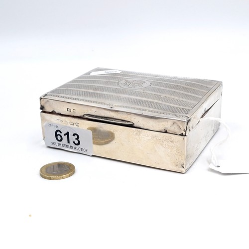 613 - Star lot : An attractive silver cigarette cedar lined box hallmarked Birmingham - 1947. Dimensions: ... 