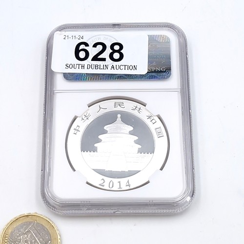 628 - A 2014 Chinese Panda one ounce early release encapsulated pure silver coin .999. MS 70